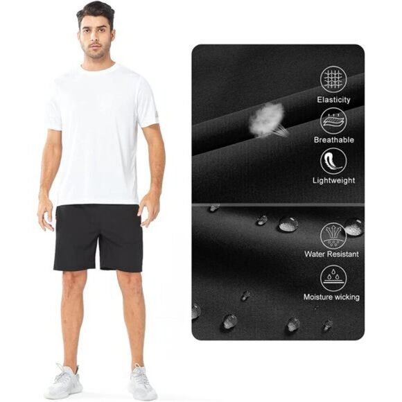 Mens Athletic Running Shorts Quick Dry Workout Gym Tennis Hiking Zipper Pockets - Picture 4 of 6